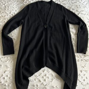 Black Cashmere Cardigan with Single Button and Arm Detail